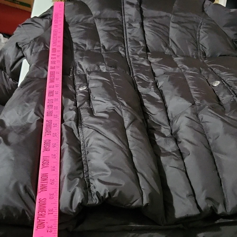 Michael Kors Jacket Womens Size XL Quilted Puffer Faux Fur Hood Black Brown